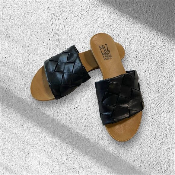 MIZ MOOZ Sandals Augustine Slides Woven Genuine Leather Slip On Black Size 6.5 - Picture 4 of 9